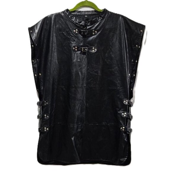 BLACK VEGAN LEATHER METAL BUCKLES STUDS GOTH PUNK TUNIC TOP 3X WOMAN HALLOWEEN - Picture 1 of 5